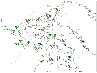 Canadian Ice thickness program coastal station locations.