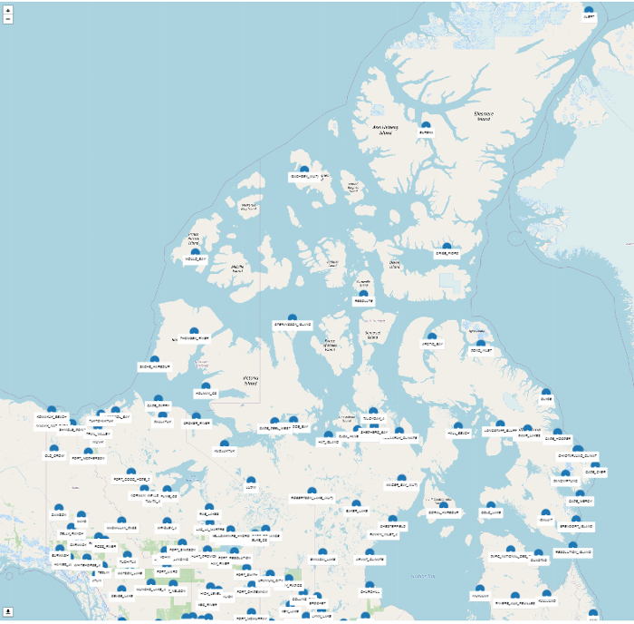 position of the stations for northern Canada.